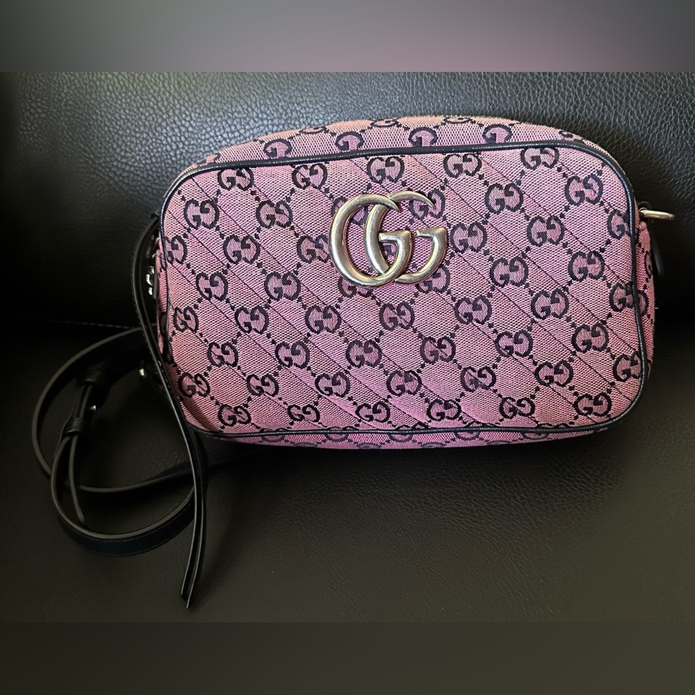 Pink and black crossbody Gucci purse